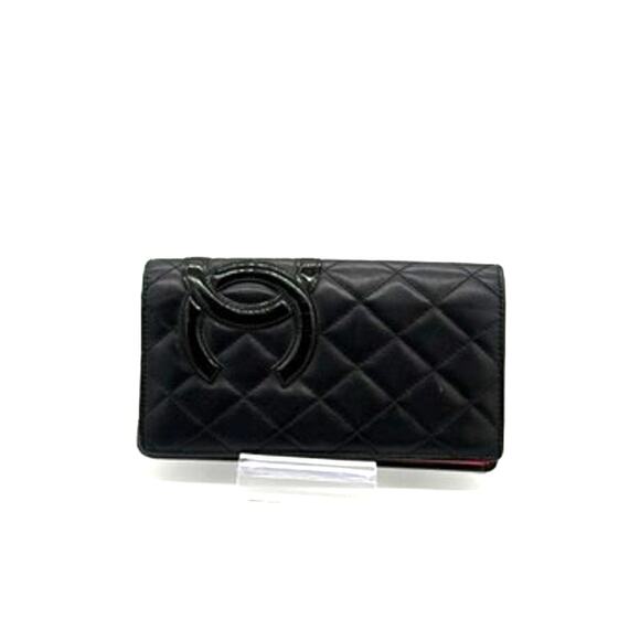 Chanel Cambon Leather Wallet with Black CC on Black*Beautiful Bi-fold Long - Picture 1 of 15